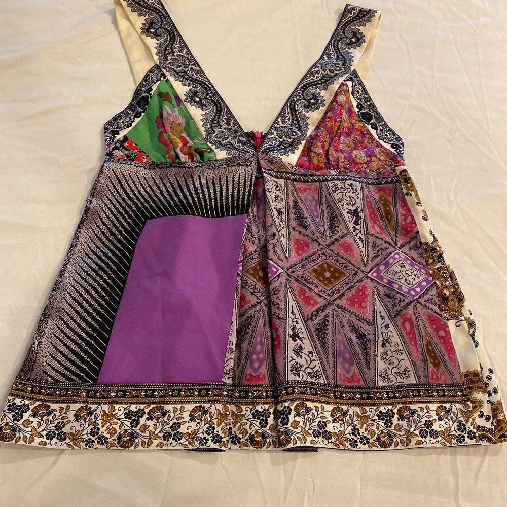 Etro Multiprint Silk Empire Waist Blouse